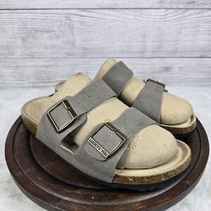 Lucky Brand Blanc Mens Double Strap Slide Sandal Size 11 Brown Suede